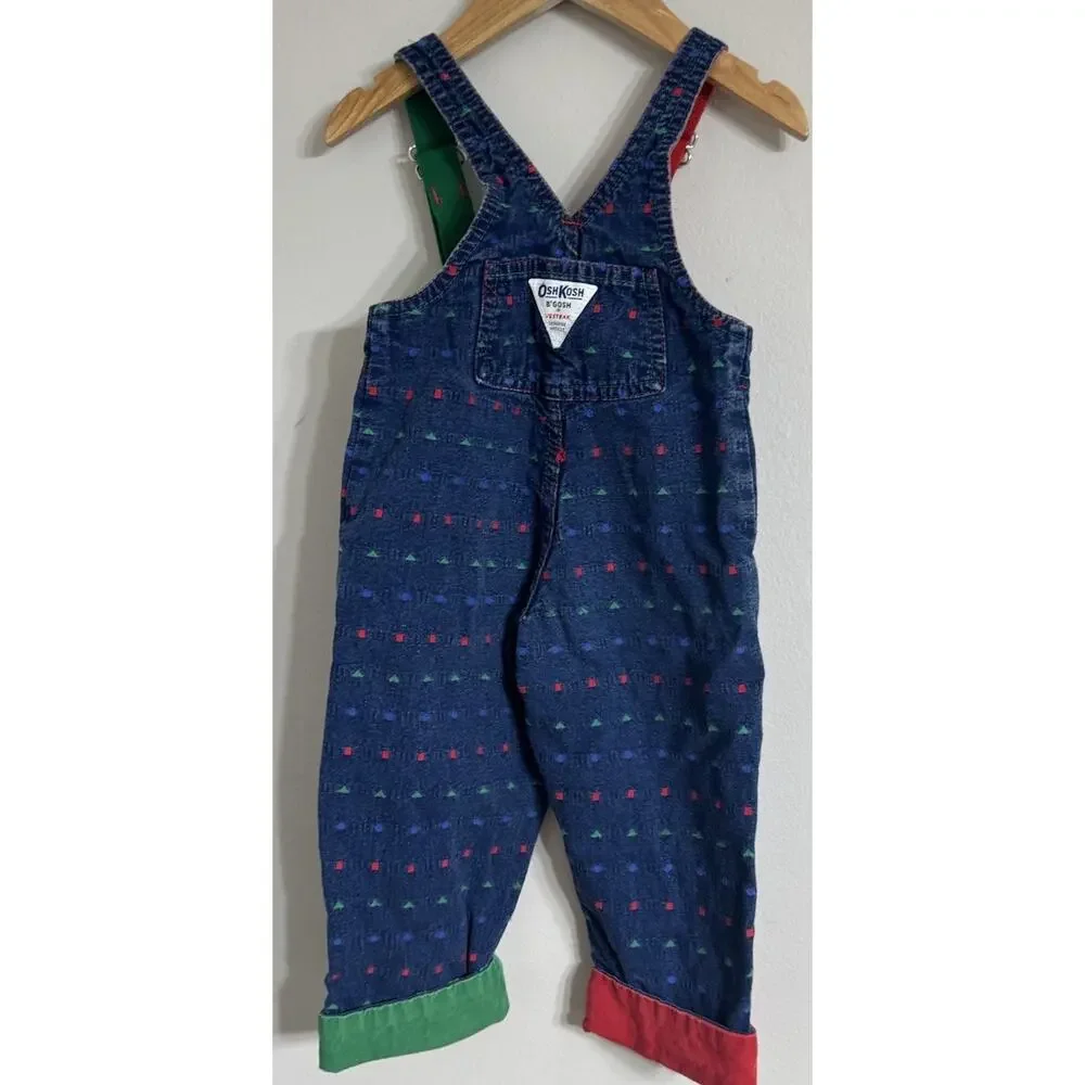 Vintage OshKosh B'gosh Overalls 2T Kids Geometric Jean Vestbak Union Made USA